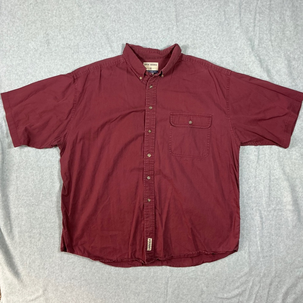Vintage High Sierra Mens XL Short Sleeve Button Down‎ Shirt Maroon Cotton Pocket